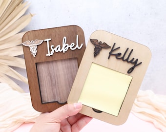 Personalized Vet Notepad: Engraved Wooden Sticky Note Holder