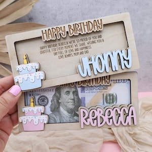 Birthday Money Holder, Happy Birthday Money Card,Unique Birthday Gift,Gift for Best friend,Custom Money Holder,Wooden Money Holder