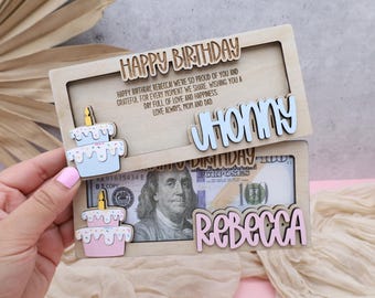 Birthday Money Holder, Happy Birthday Money Card,Unique Birthday Gift,Gift for Best friend,Custom Money Holder,Wooden Money Holder