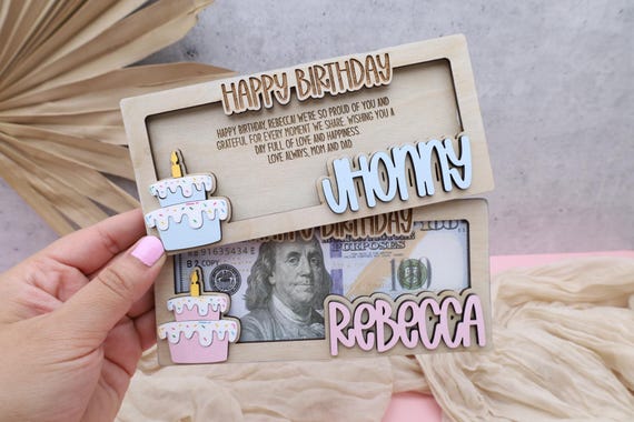 Birthday Money Holder, Happy Birthday Money Card,Unique Birthday Gift,Gift for Best friend,Custom Money Holder,Wooden Money Holder