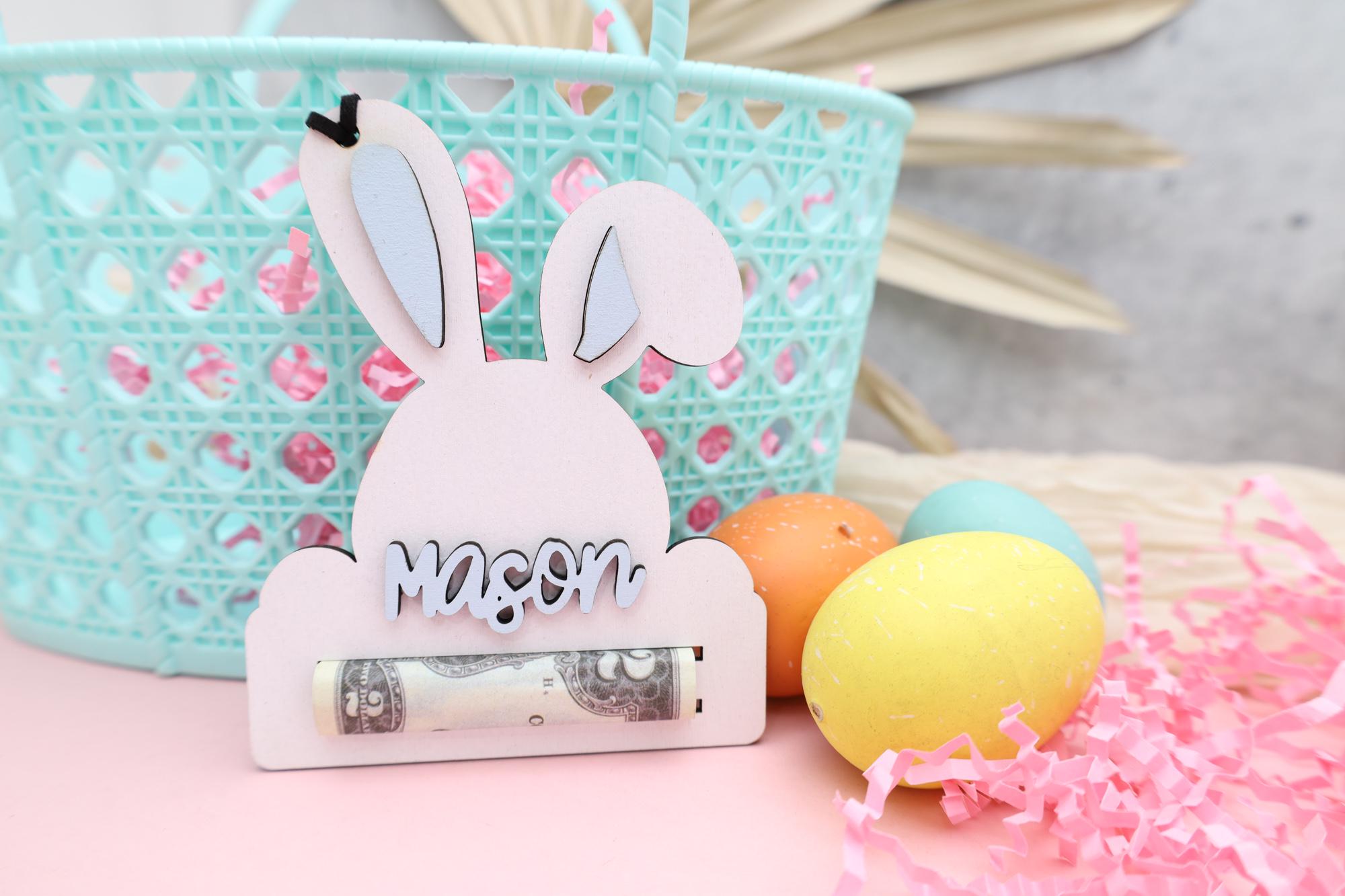 Custom Easter Bunny Money Holder, Personalized Easter Basket Tag, Gift for Kids