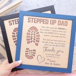 Engraved Wooden Stepdad Gift: &#39;Stepped Up Dad&#39; Keepsake