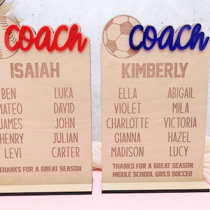 Sports Coach Gift,End of Season Gift,Coach Appreciation,Custom Sports Plaque,Baseball Coach Gift,Coach Thank You Gift,Team Roster Plaque