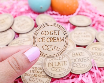 Laser Engraved Wooden Easter Tokens: Kids Reward Coins
