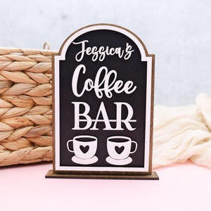 Personalized Wooden Coffee Bar Sign: With Stand