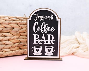 Personalized Wooden Coffee Bar Sign: With Stand