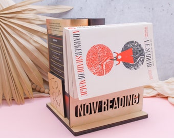 Personalized Wood Book Holder: Reader's Nightstand Organizer