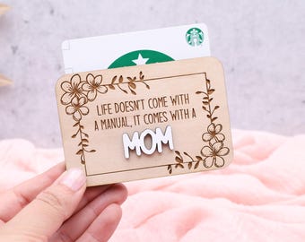 Engraved Wooden Gift Card Holder: Floral Mom Keepsake