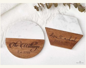 Marble Wood Coasters,Personalized Coasters,Wedding Gift,Mothers Day Gift,Housewarming Gift,Personalized Gift,Realtor Gift,Custom Coasters