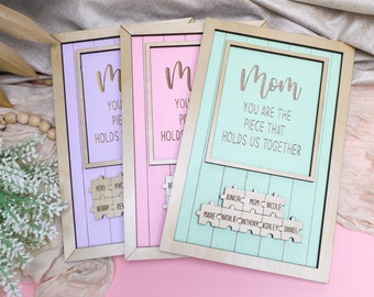 Personalized Mom Puzzle Sign: Custom Family Names, Grandma Gift