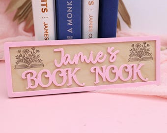 Personalized Book Nook Sign: Layered Wood Reading Corner Decor