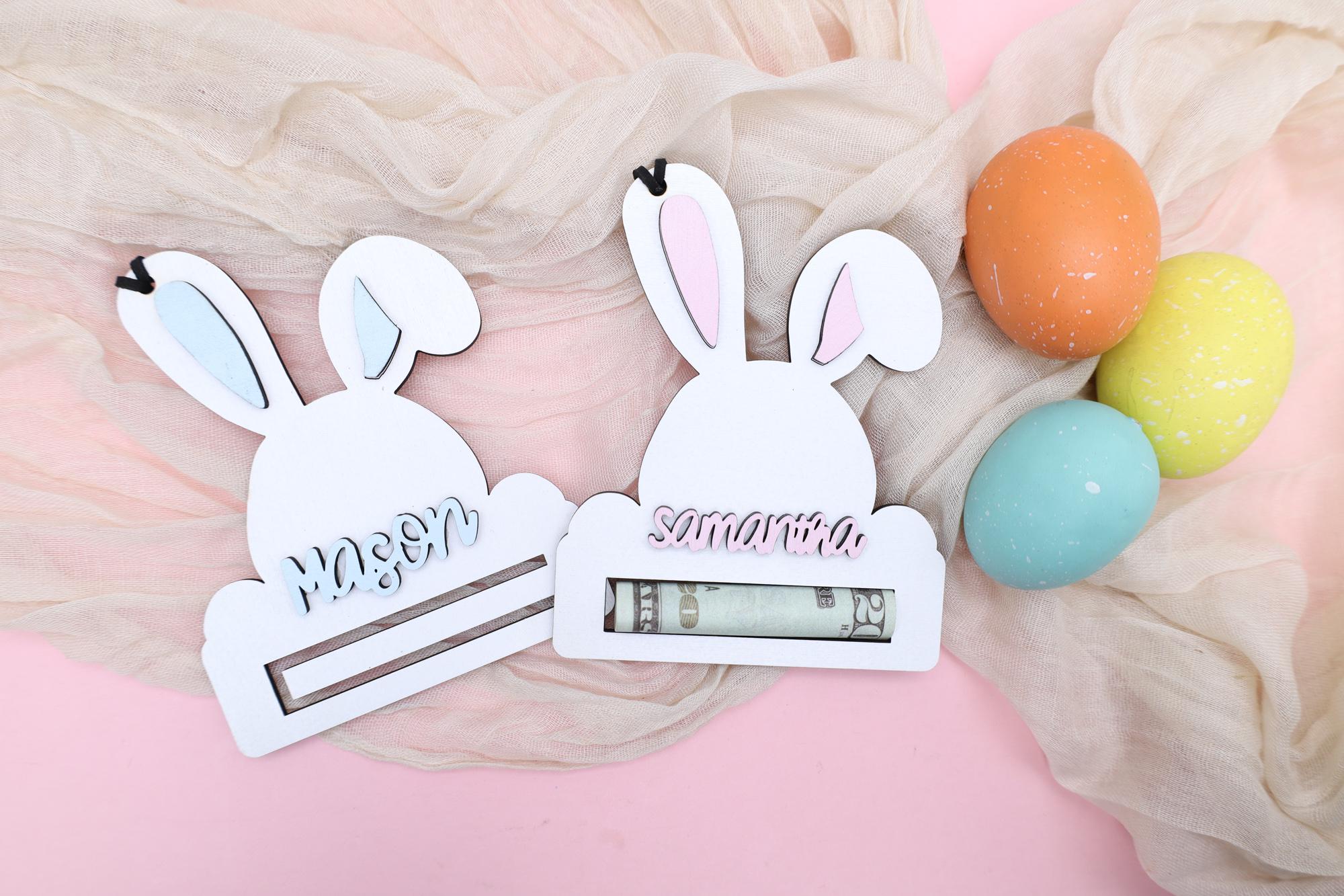 Custom Easter Bunny Money Holder, Personalized Easter Basket Tag, Gift for Kids