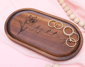 Birth Flower Tray,Birthday Gift,Custom Jewelry Tray,Floral Catchall Gift,Bridesmaid Gift,Custom Ring Dish,Minimalist Vanity Tray
