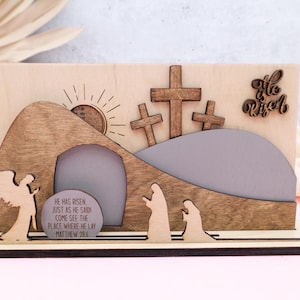 Resurrection Scene,Easter Decor, He Is Risen Sign,Empty Tomb,Christian Decor,Easter Resurrection,Christian Tabletop,Jesus Decor,Faith Gift