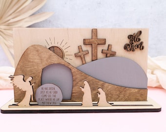 Resurrection Scene,Easter Decor, He Is Risen Sign,Empty Tomb,Christian Decor,Easter Resurrection,Christian Tabletop,Jesus Decor,Faith Gift