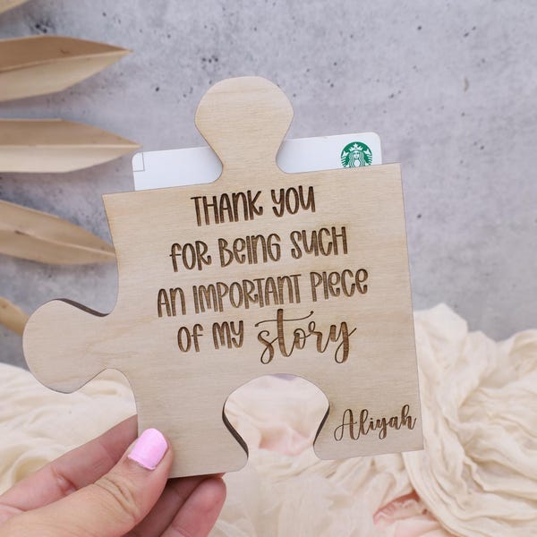 Important Piece Puzzle,Gift Card Holder,Teacher Appreciation,Thank You Gift, Caregiver Gift,Gift for Therapist,Mentor Appreciation