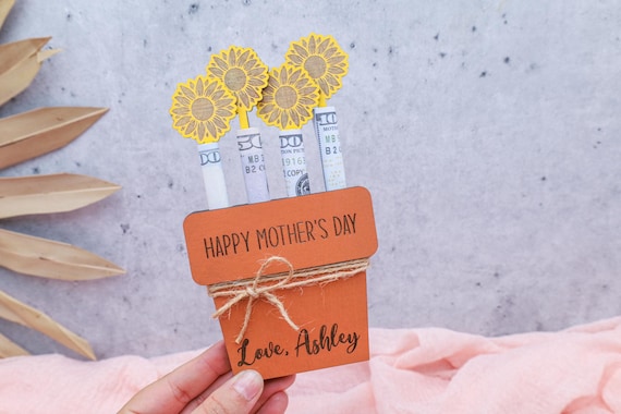 Mothers Day Money Holder,Flower Pot Money Holder,Unique Gift for Mom,Cute Gift for Women,Custom Mom Gift,Keepsake Gift,Sunflower Gift