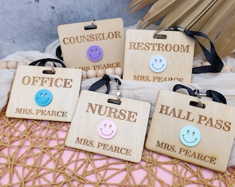 Wooden Hall Pass Lanyard: Teacher Accessories, Educator Gift
