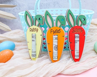 Personalized Easter Carrot Money Holder: Bunny Ear Tag, Cash Gift