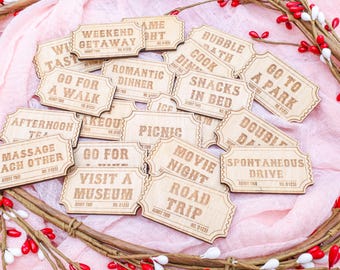 Date Night Tokens: Laser Engraved Wooden Tickets, Gift for Couples