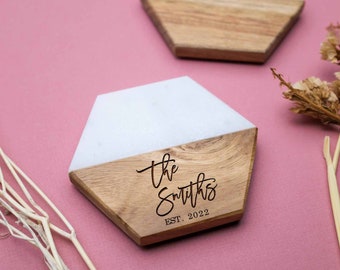 Marble Wood Coasters,Personalized Coasters,Wedding Gift,Mothers Day Gift,Housewarming Gift,Personalized Gift,Realtor Gift,Custom Coasters