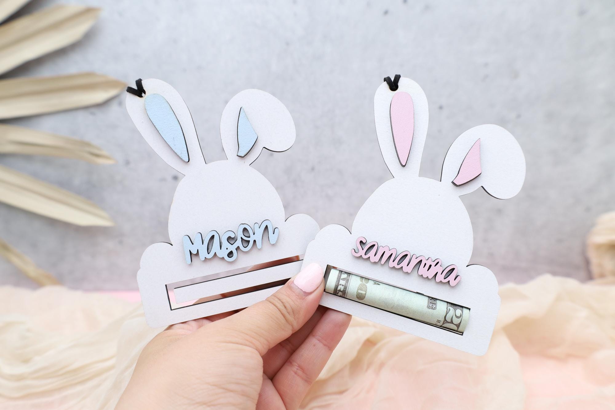 Custom Easter Bunny Money Holder, Personalized Easter Basket Tag, Gift for Kids