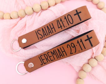 Scripture Leather Keychain, Bible Verse Gift,Christian Keychain,Isaiah 41:10,Religious Gift,Inspirational Bible Verse,Confirmation Baptism