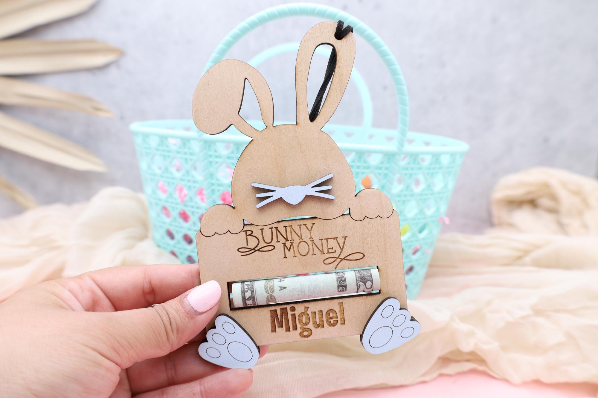 Easter Bunny Money Holder, Custom Easter Basket Tag, Basket Stuffer for Kids