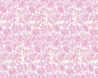 Rifle Paper Co Moxie Floral in Neon Pink Fabric by Cotton + Steel