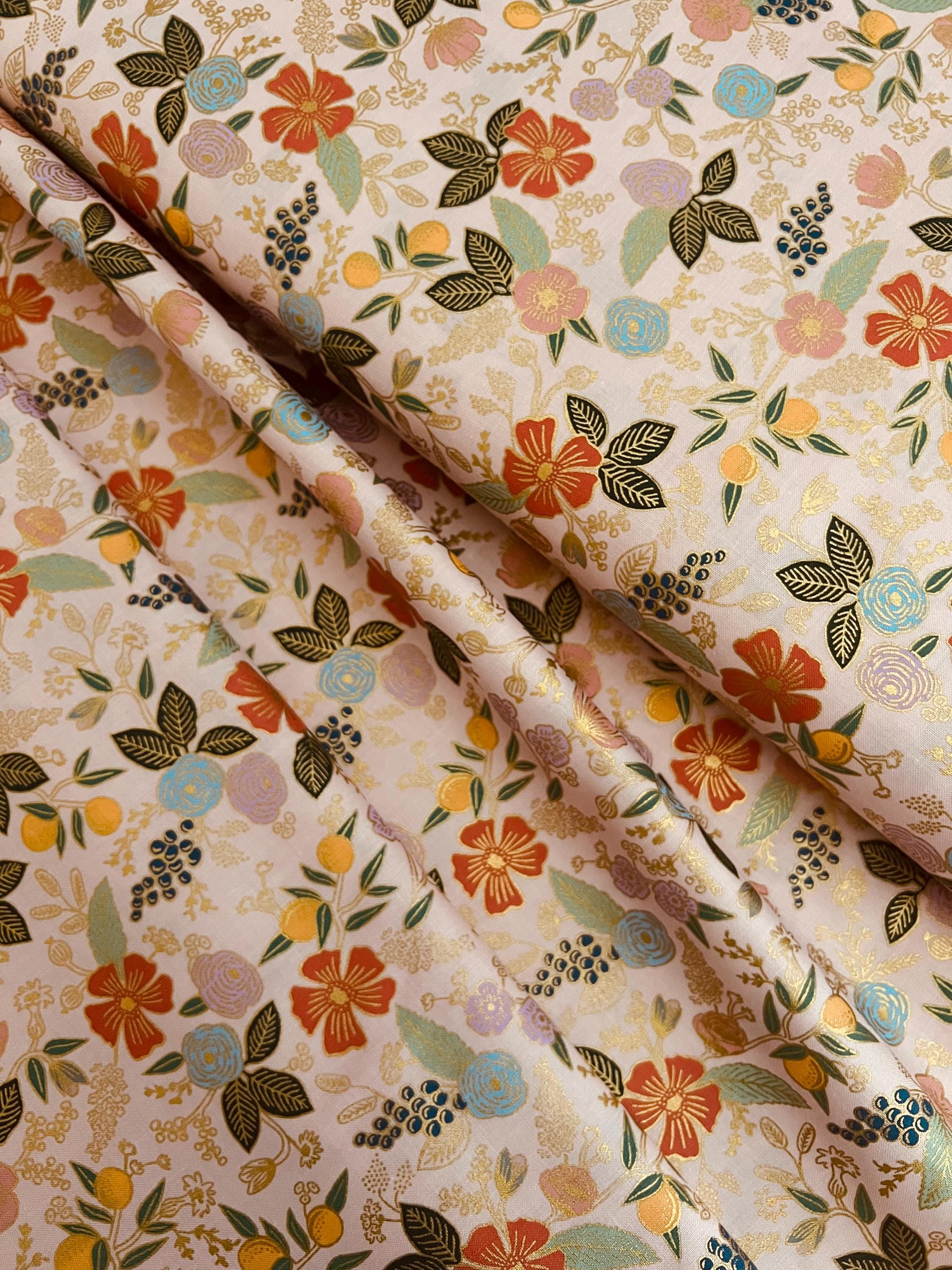 Rifle Paper Co Colette in Blush Metallic Fabric by Cotton + Steel