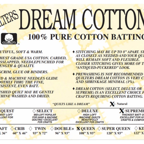 Quilters Dream Cotton Supreme Batting - 100% Pure Cotton Batting - Free shipping on orders 35+