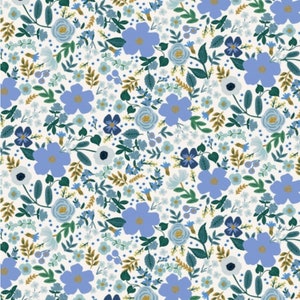 Rifle Paper Co Wild Rose in Blue Metallic by Cotton + Steel