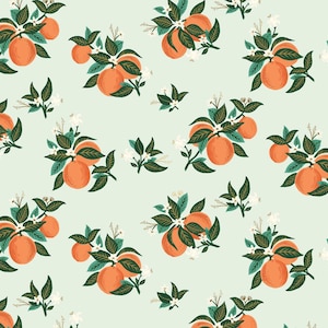 Rifle Paper Co Citrus Blossom in Orange Metallic Fabric by Cotton + Steel