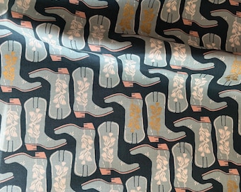 Kickin&#39; It in the Blues Unbleached Metallic by Cotton + Steel - Cowboy Boot Fabric