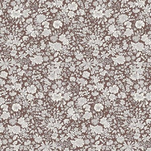 May include: A seamless pattern featuring a dense arrangement of white floral designs against a dark brown background. The flowers vary in size and shape, creating a textured, all-over print suitable for fabric or wallpaper.