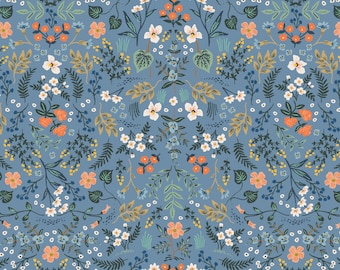 Rifle Paper Co Wildwood in Blue Metallic by Cotton + Steel