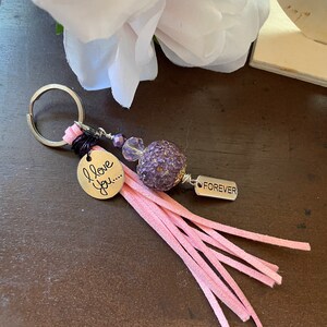 Tassel Keychain/Purse Charm- Pink and Purple “I Love You”, Beaded Keychain, Silver Quote Charms
