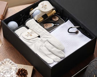 Set de regalo de golf de cuero personalizado, caja de accesorios con monograma personalizado para golfistas.