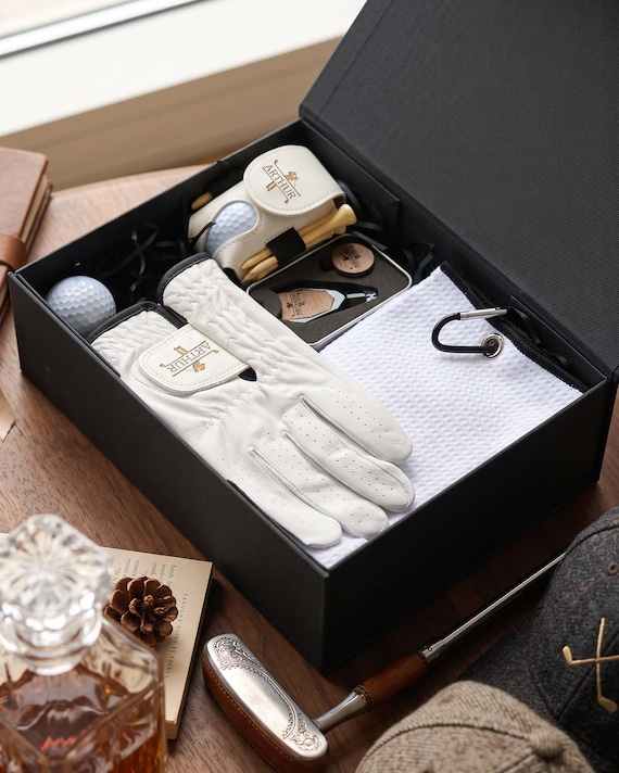 Personalized Leather Golf Gift Set, Custom Monogram Accessory Box for Golfer