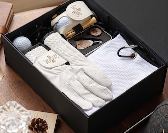 Personalized Leather Golf Gift Set, Custom Monogram Accessory Box for Golfer