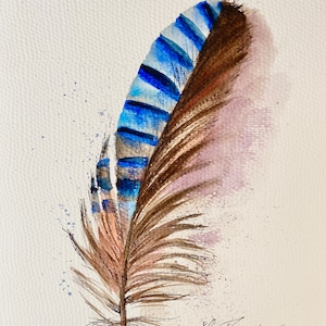 Feather Watercolor Painting: Vivid Bird Art, Small Wall Decor (10&quot;x8&quot;)