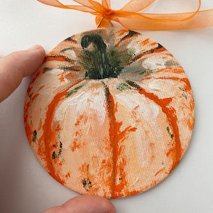 Pumpkin ORIGINAL PAINTING Squash Halloween Gift Round Canvas D4 inch Ready to Hang Small Hand Made Miniature WallArt by ArteAventuraStudio