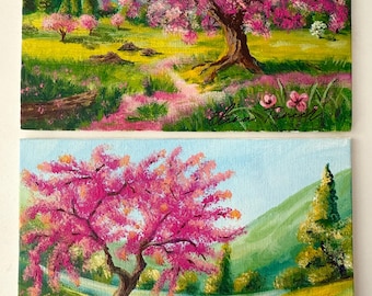 Cherry Blossom Tree ORIGINAL Painting Set Japan Sakura Landscape
