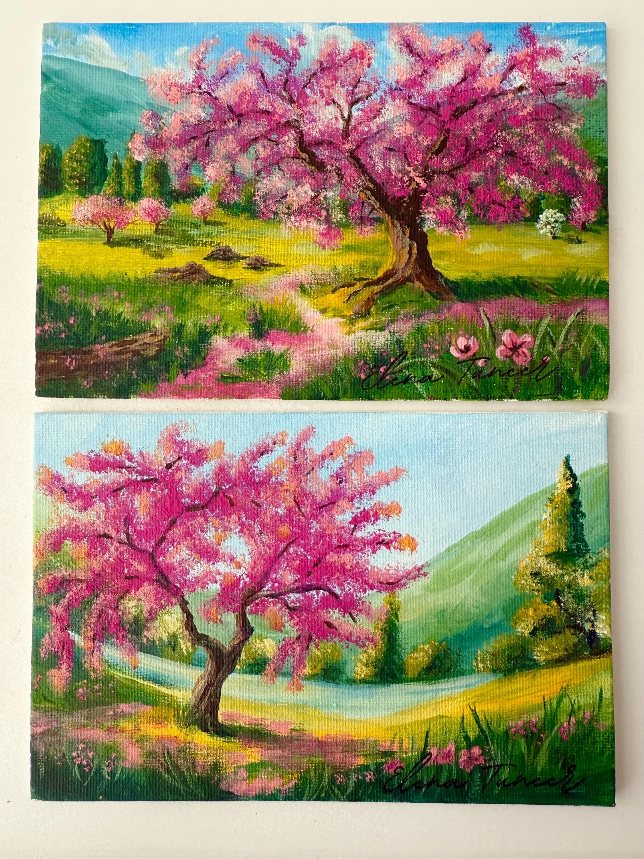 Cherry Blossom Tree ORIGINAL Painting Set Japan Sakura Landscape