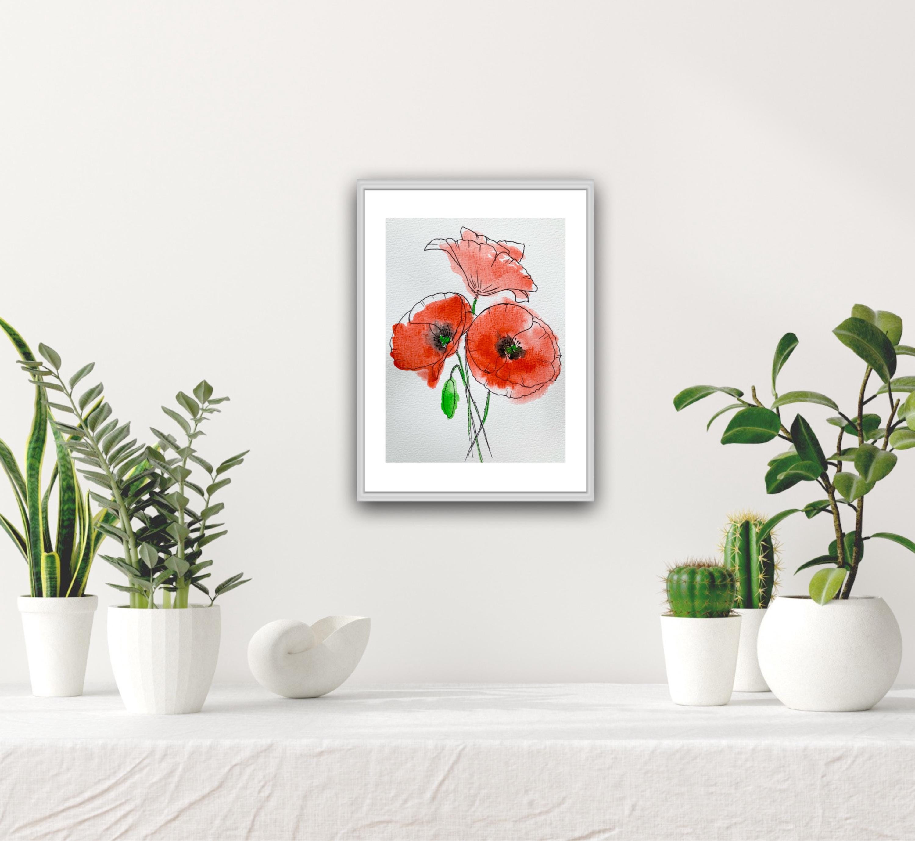 ポピー 絵画 花 オリジナル 水彩画 イラスト スケッチ アート ポピー 絵画 花 オリジナル 水彩画 イラスト スケッチ アート