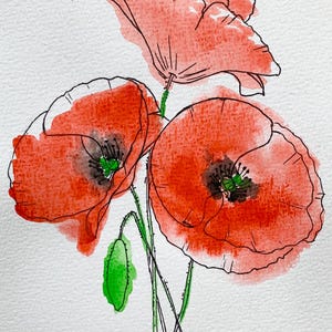 Papaveri DIPINTO Fiori ORIGINALE Acquerello Illustrazione Schizzo Arte Decorazione da parete per la casa Rosso Floreale Piccolo Papavero 8"X6" Arte di ArteAventuraStudio