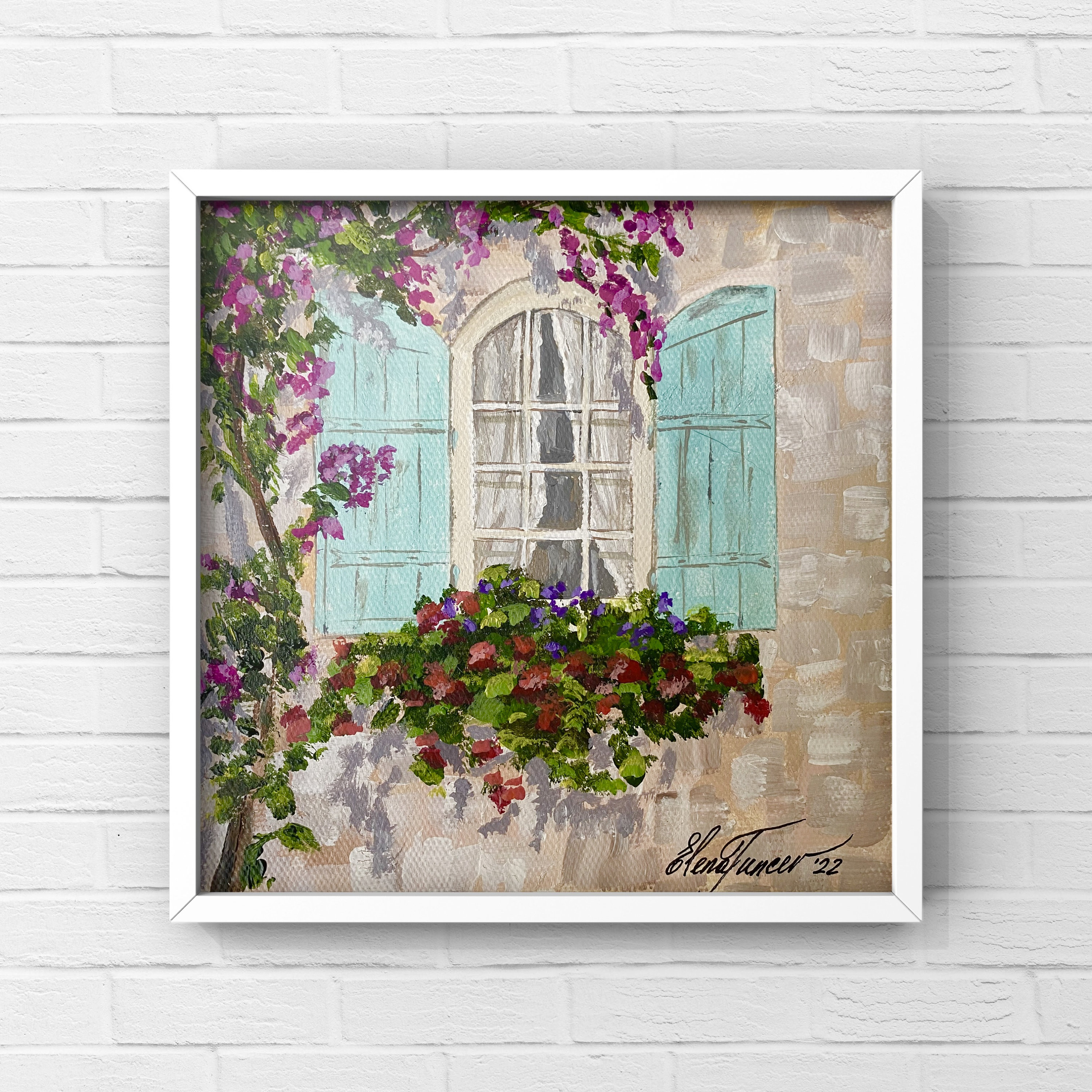 Mediterranean Window Flowers ORIGINAL Painting Italian Street Art