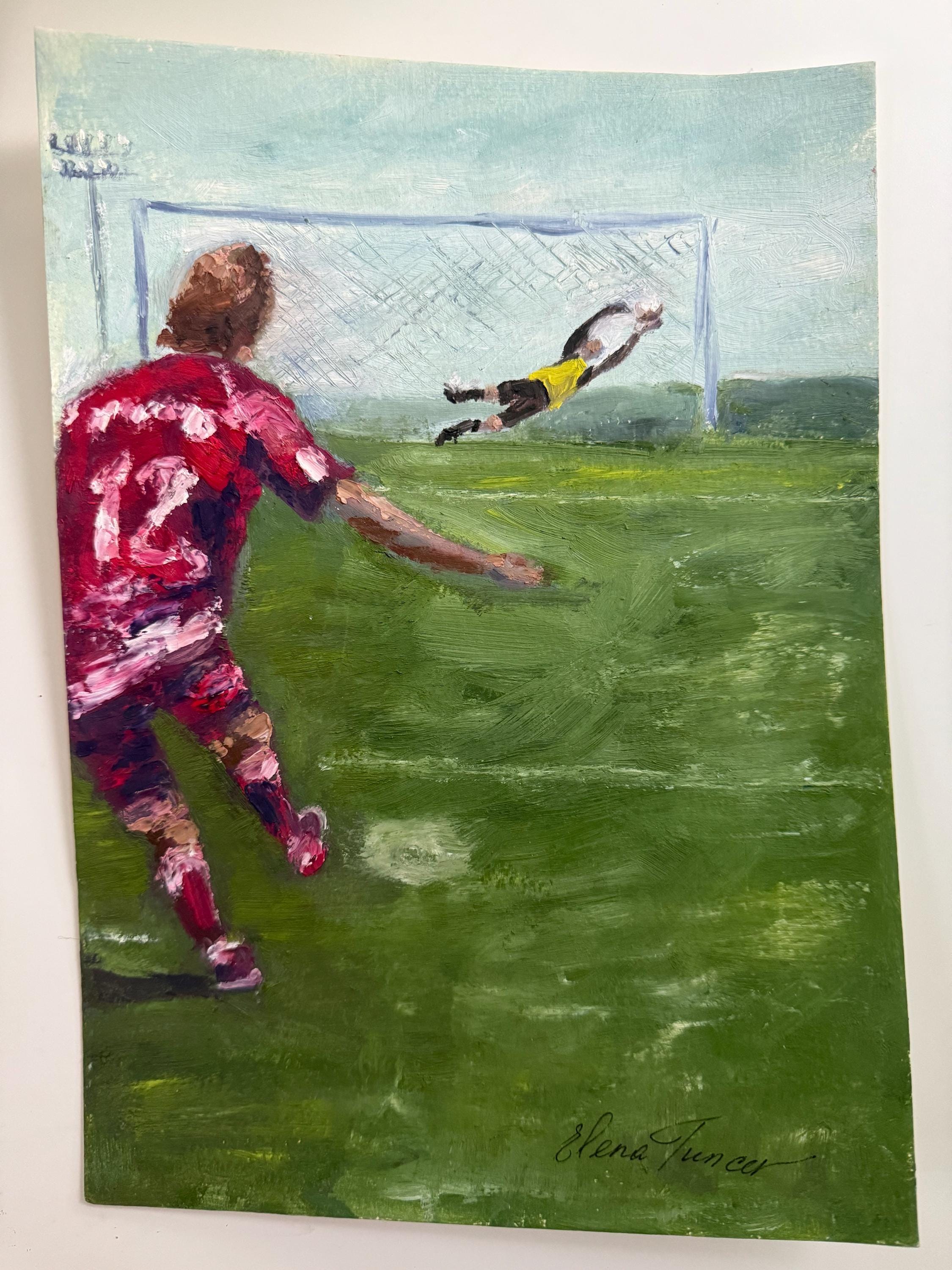 サッカー選手 オリジナル油絵 アクションスポーツのサッカー選手 壁