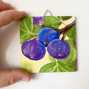 Figs Original Painting Miniature Artwork Garden Small Wooden Canvas Acrylic 3x3 inch Tiny Wall Decor Fine Art Ready to Hang by Elena Tuncer