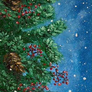 Pine Tree Kleine Leinwand 20,3 x 23,5 cm Original Ölgemälde Winter Baum Schnee Geschenkidee von Elena Tuncer